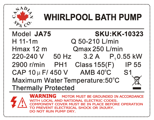 1.5” x 1.5” JA75 Circulation Pump