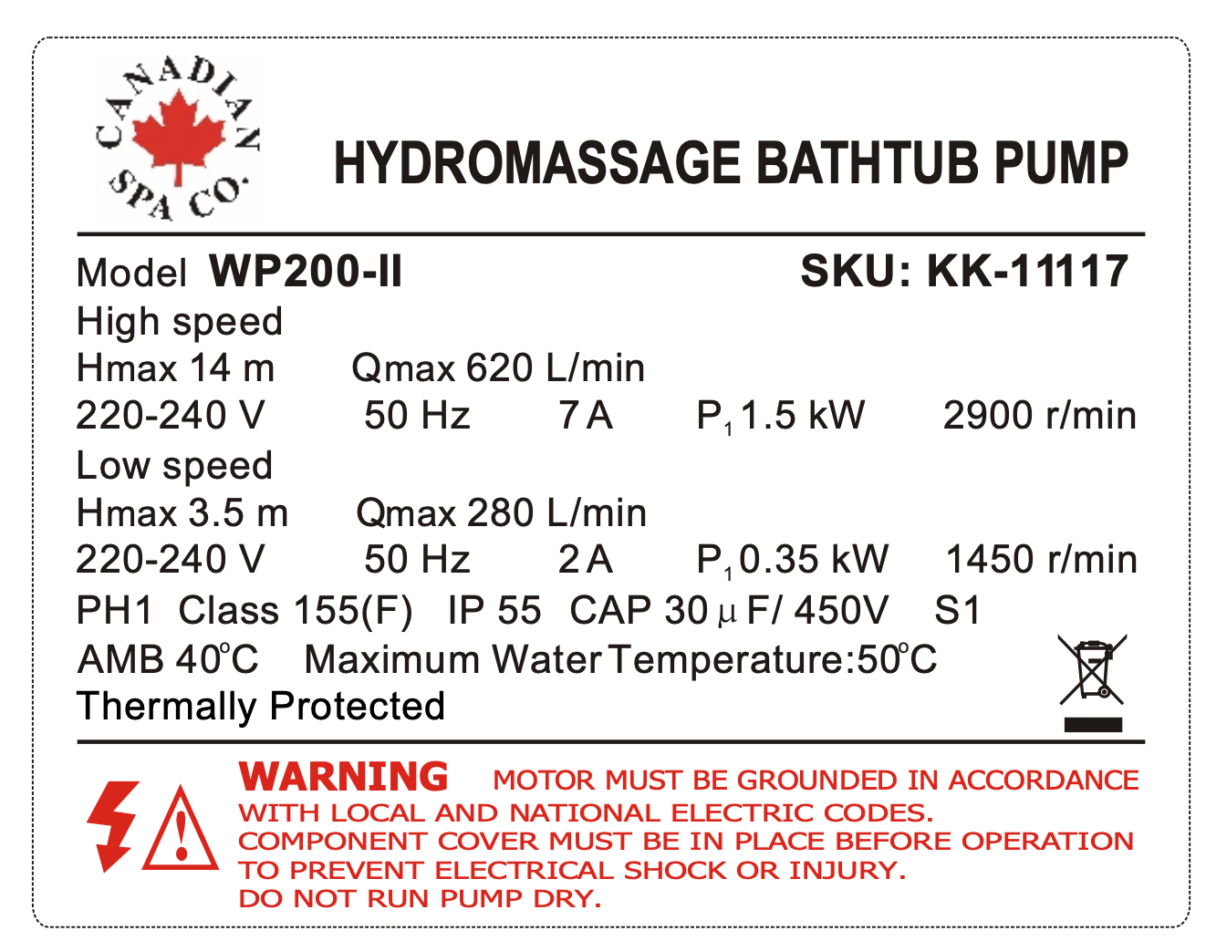 2" x 2" 2HP 2-speed Pump WP200-II