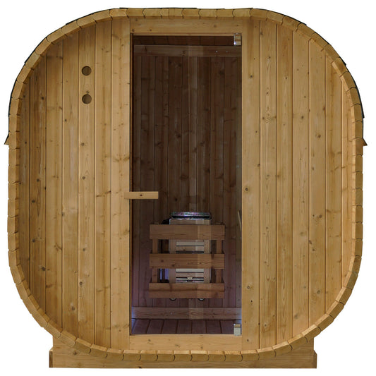 Outdoor Oval Barrel Sauna – Hybrid Infrared & Traditional Heating (1842 x 1200 x 1945 mm