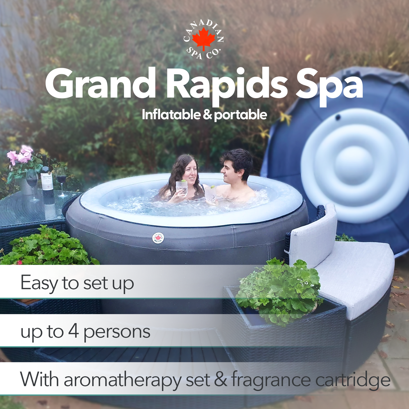 Grand Rapids inflatable hot tub for up to 4 people with LED light and 110 jets