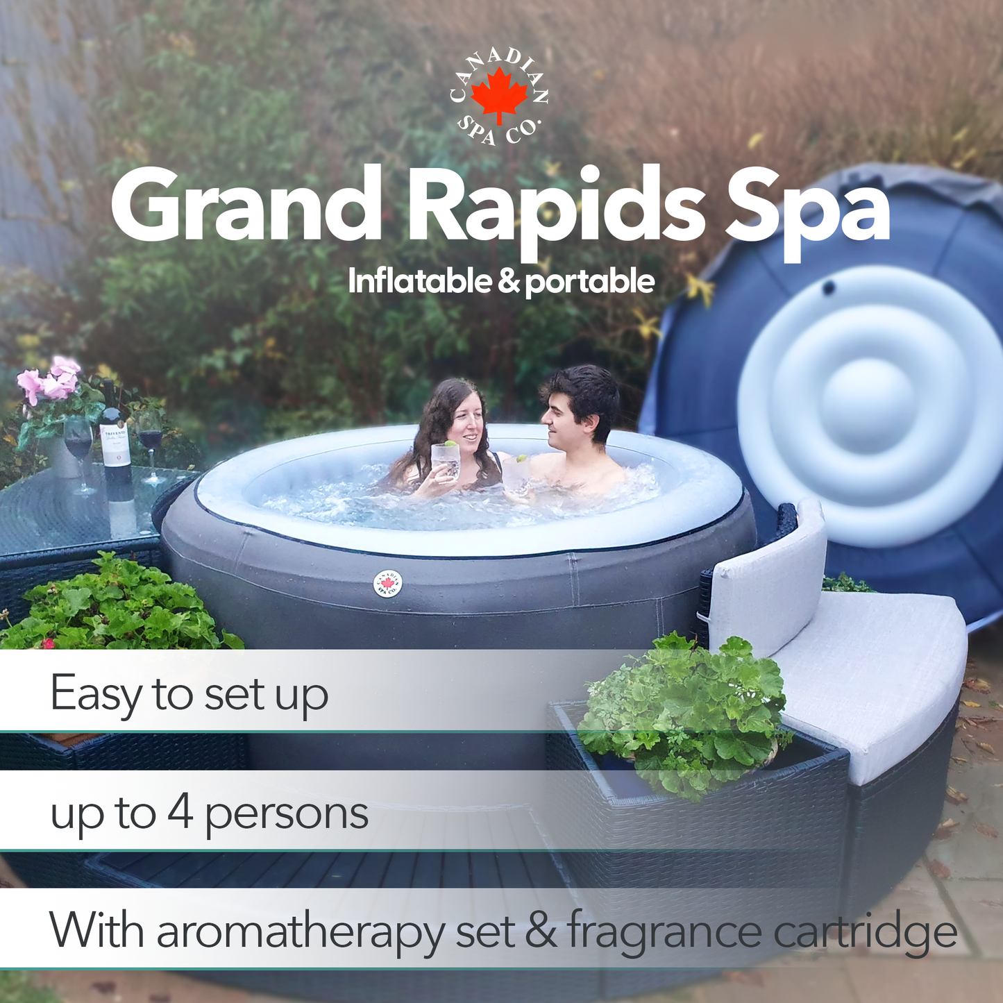 2024 Grand Rapids Inflatable 110-Jet -  3 Speed - 4-Person Hot Tub with LED Light