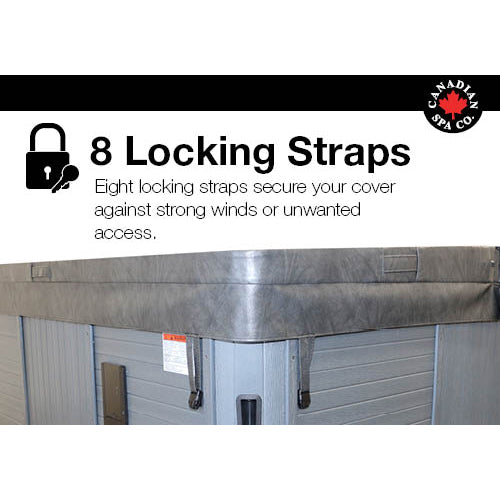 Canadian Spa Company_5”/3” Thick Tapered Spa Covers - Square 78” to 92”_8 locking straps_5” deep skirt_Drainage grommets_6 mil vapour barrier_Full steam seal_ Metal channel_Hot Tubs