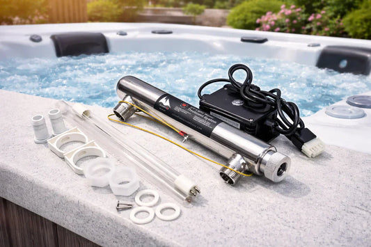 UV water treatment system from Canadian Spa Company installed next to an operating hot tub.