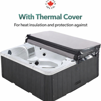 Hot tub with a thermal cover on a white background, featuring the Canadian Spa Co brand.