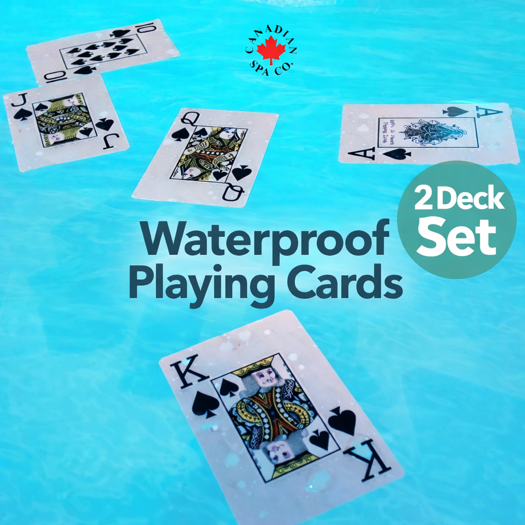 Waterproof playing cards with a brand logo on a blue water background
