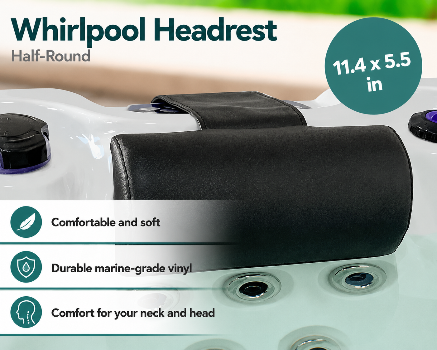 Universal Weighted Spa Headrest / Pillow - works with both portable and acrylic spas