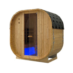 Outdoor Oval Barrel Sauna – Hybrid Infrared & Traditional Heating (1842 x 1200 x 1945 mm