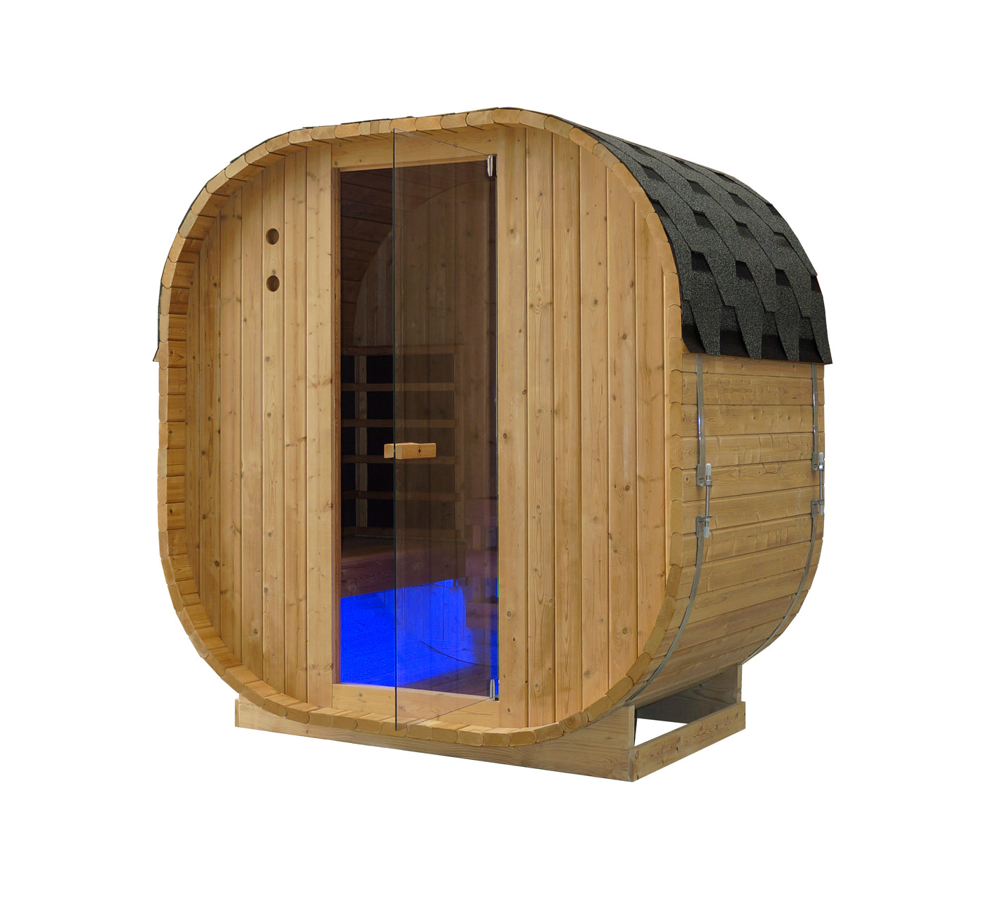 Outdoor Oval Barrel Sauna – Hybrid Infrared & Traditional Heating (1842 x 1200 x 1945 mm