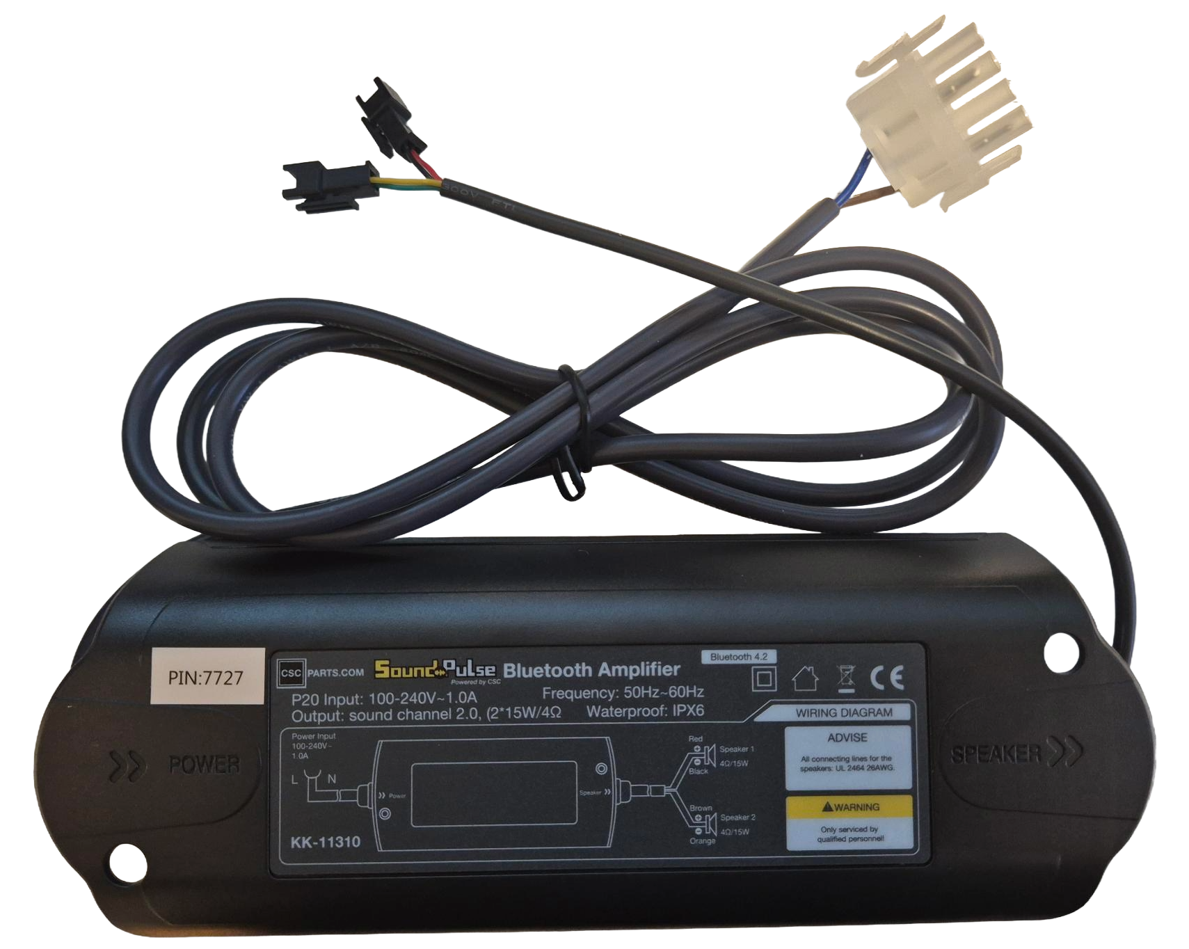 Black electronic device with wiring and connectors on a white background