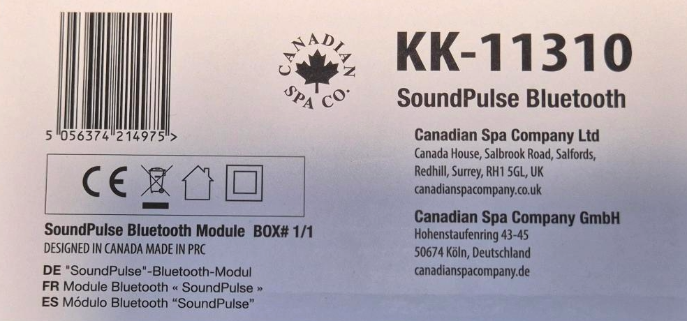 
Black SoundPulse Bluetooth device packaging with label on a white background